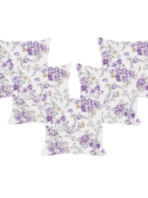 Yaya Cafe 12x12 inches Set of 5 Cushion Covers Beauteous Floral Flowers Printed Sofa Throw Pillows Purple