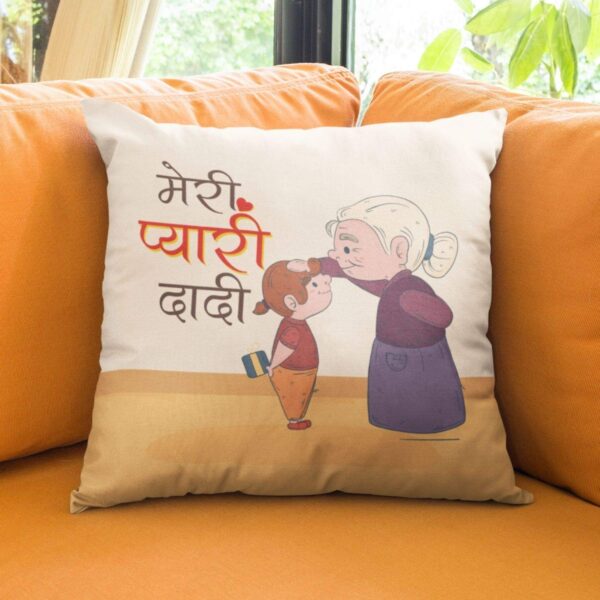 Birthday Gifts for Grandmom 16 x 16 inches Meri Pyaari Dadi Printed Velvet Cushion Cover Throw Pillow