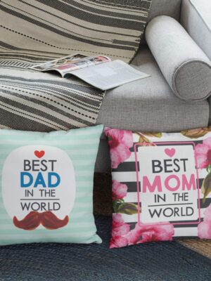 Yaya Cafe, Best Mom Dad in The World Cushion Covers 12X12 inches | Wedding Marriage Mothers Fathers Day