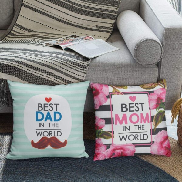 Yaya Cafe, Best Mom Dad in The World Cushion Covers 12X12 inches | Wedding Marriage Mothers Fathers Day