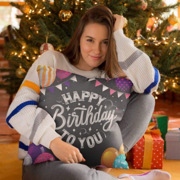Happy Birthday Gifts 12 x 12 Printed Velvet Cushion Cover Throw Pillow Sofa - Balloons Gifts, Black