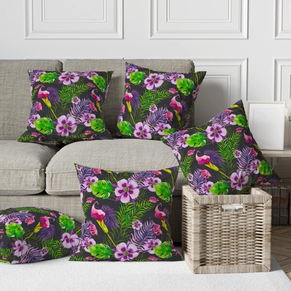 Decorative Velvet Floral Throw Pillow (Double Side Print) Floral Cushion Covers Set of 5_Pattern 21_16x16