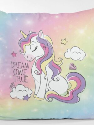 Dream Come True Unicorn Cushion with Filler – Birthday Gift for Kids | 12x12