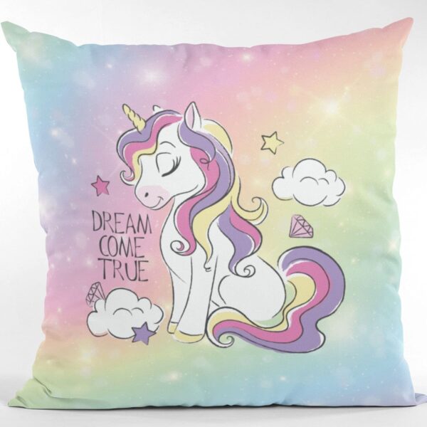 Dream Come True Unicorn Cushion with Filler – Birthday Gift for Kids | 12x12
