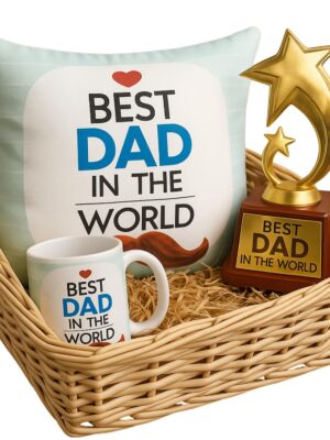 Best Dad in the World Trophy Gift Set of 3 – Birthday Gift for Father