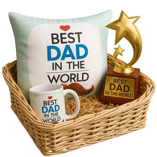 Best Dad in the World Trophy Gift Set of 3 – Birthday Gift for Father