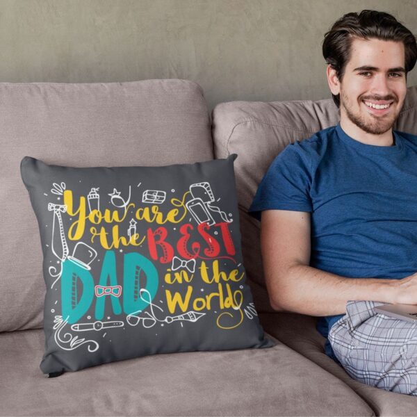 Best Dad in The World Gift for Dad Cushion with Filler 12x12 inches