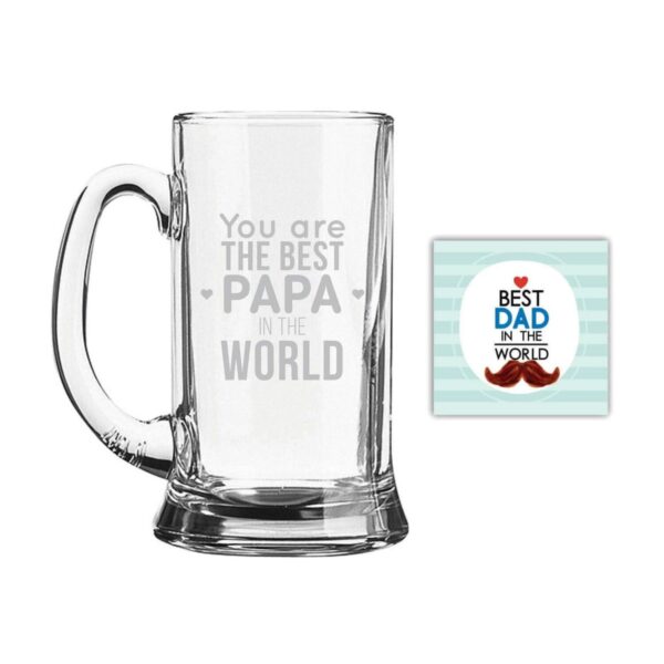 TheYaYaCafe Printed Beer Mug Best Papa Icon 580ml for Dad Father, Birthday Father's Day Retirement Gift for Papa Dad Father from Daughter and Son